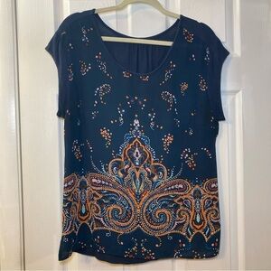 Paisley Print Navy Blue Women's Top Size XL